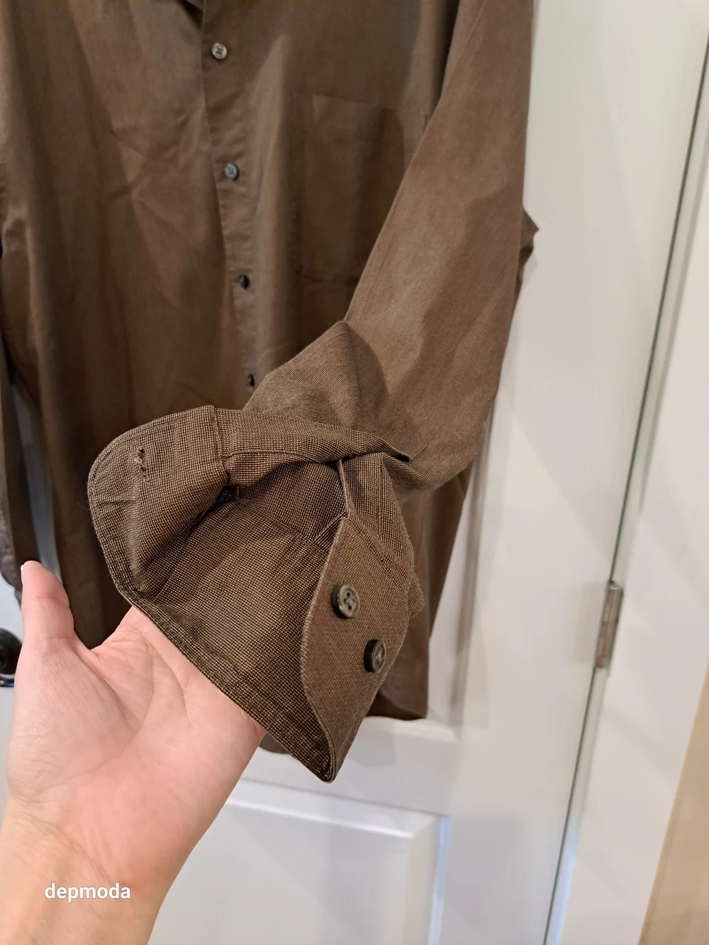 Claiborne Men's T-weave Brown Button-Up Dress Shirt Size Large